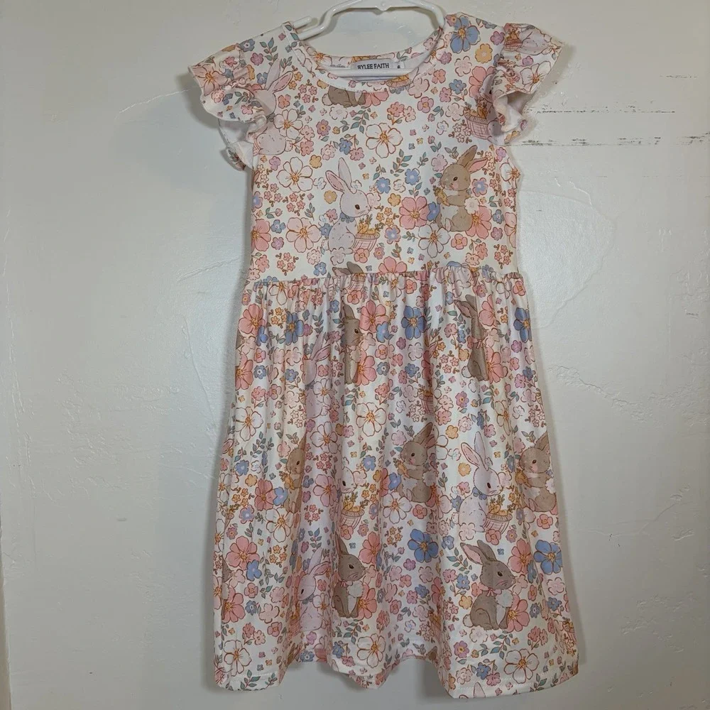 Girls 6 Toddler Spring‎ Easter Bunny Boutique Dress Summer Hip Hop Floral Ruffle